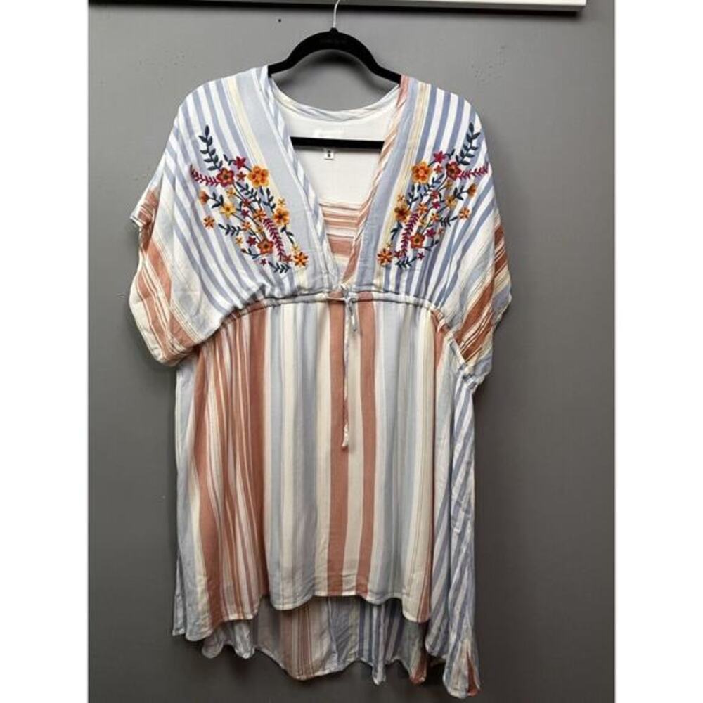 Heyson striped floral embroidered dress Womens Small Blue Floral Boho Cottage